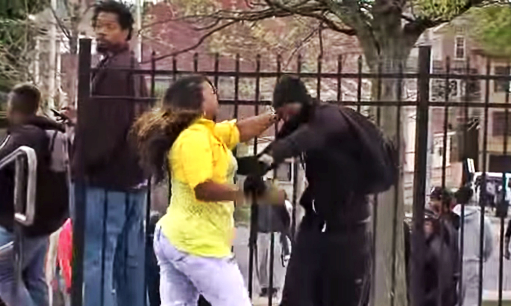 Angry Mom Caught Hitting Her Son On Camera For Joining In Baltimore