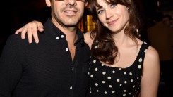 Jacob Pechenik (L) and actress Zooey Deschanel pose at the after party for the premiere of Roadside Attractions' 'The Skeleton Twins' at The Argyle on September 10, 2014 in Los Angeles, California.