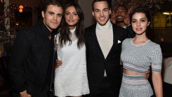 Paul Wesley, Phoebe Tonkin, Chris Wood, Charles Michael Davis and Adelaide Kane attend the CW Network's 2015 Upfront party at Park Avenue Spring on May 14, 2015 in New York City.