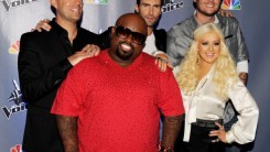 Carson Daly, Adam Levine, Blake Shelton, CeeLo Green and Christina Aguilera at a 2011 