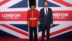  Actor/producer Gerard Butler (R) attends the premiere of Focus Features' 'London Has Fallen' at ArcLight Cinemas Cinerama Dome on March 1, 2016 in Hollywood, California