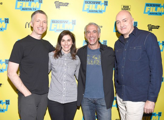  Supervising Sound Editor Matt Wood, Co-producer Michelle Rejwan, Scott Mantz and VFX Supervisor Roger Guyett attend a screening of Star Wars: The Force Awakens: A Cinematic Journey on March 14, 2016 in Austin, Texas.