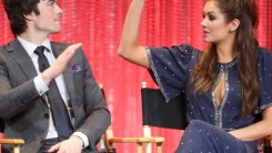 Actor Ian Somerhalder (L) and actress Nina Dobrev speak during The Paley Center for Media's PaleyFest 2014 Honoring 'The Vampire Diaries' and 'The Originals' at the Dolby Theatre on March 22, 2014 in Hollywood, California. 