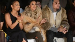 Christina Milian, Karrueche Tran, and Chris Brown attend the Michael Costello fashion show during Mercedes-Benz Fashion Week Fall 2015 at The Salon at Lincoln Center on February 17, 2015 in New York City.