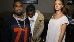 Kanye West, Travis Scott and Rihanna attend Vogue 95th Anniversary Party on October 3, 2015 in Paris, France