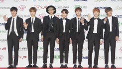 BTS arrive for the 24th Seoul Music Awards at the Olympic Park on January 22, 2015 in Seoul, South Korea.