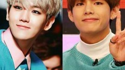 A collage of V and Baekhyun.