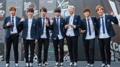 BTS attends KCon 2014 day 2 at Los Angeles Memorial Sports Arena, California.