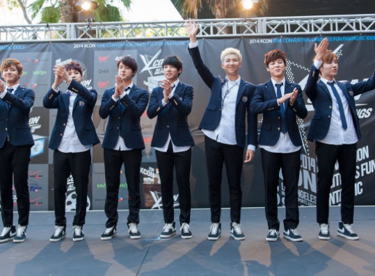 BTS attends KCON 2014 - Day 2 at the Los Angeles Memorial Sports Arena on August 10, 2014 in Los Angeles, California.