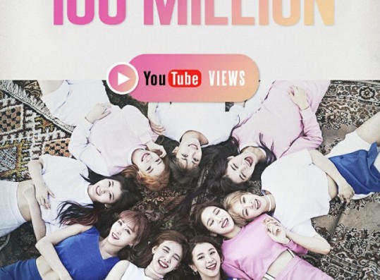 Poster from TWICE agency JYP Entertainment to celebrate the 100 million views of their music video 