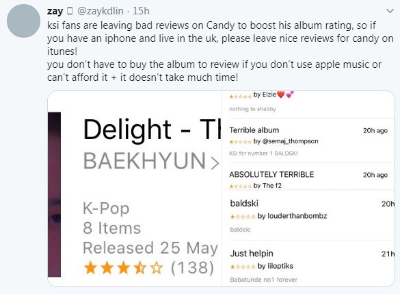 Fans Angry as BTS Suga and EXO's Baekhyun's Albums Get Mass Hate Reviews in UK iTunes from KSI Fans