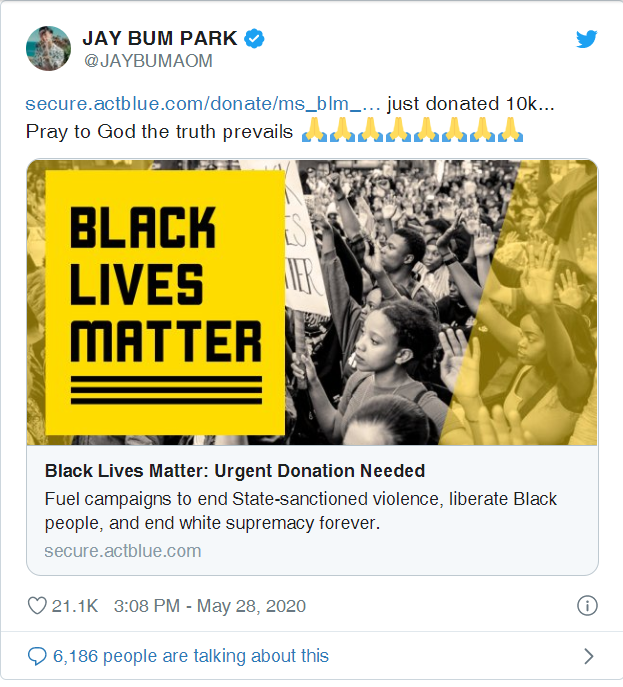 Jay Park Donates To Black Lives Matter Movement + Condmens Police Brutality, Speaks Up For Floyd
