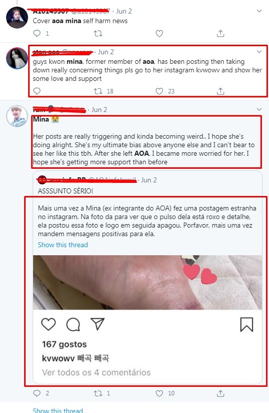 Former AOA Mina Rumors of Self-hurt Based on Deleted Instagram Post