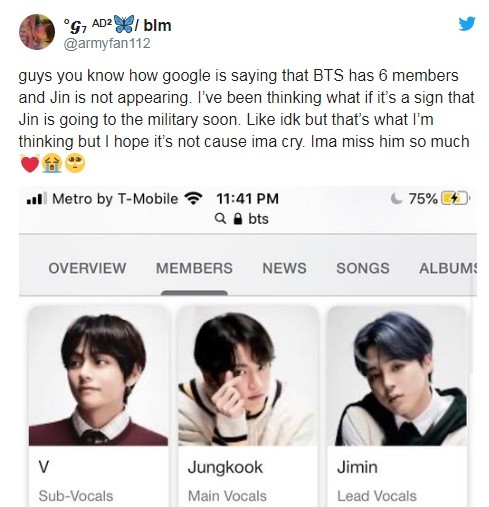 Why Did Google Search Suggest BTS Jin is No Longer in The Group + BTS have 8 Members?