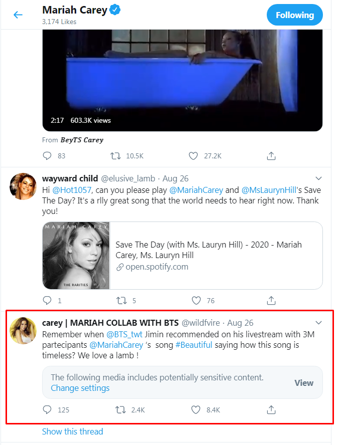 Yay! Mariah Carey Likes one of BTS’ Jimin’s Videos + Netizens Asking for Collab