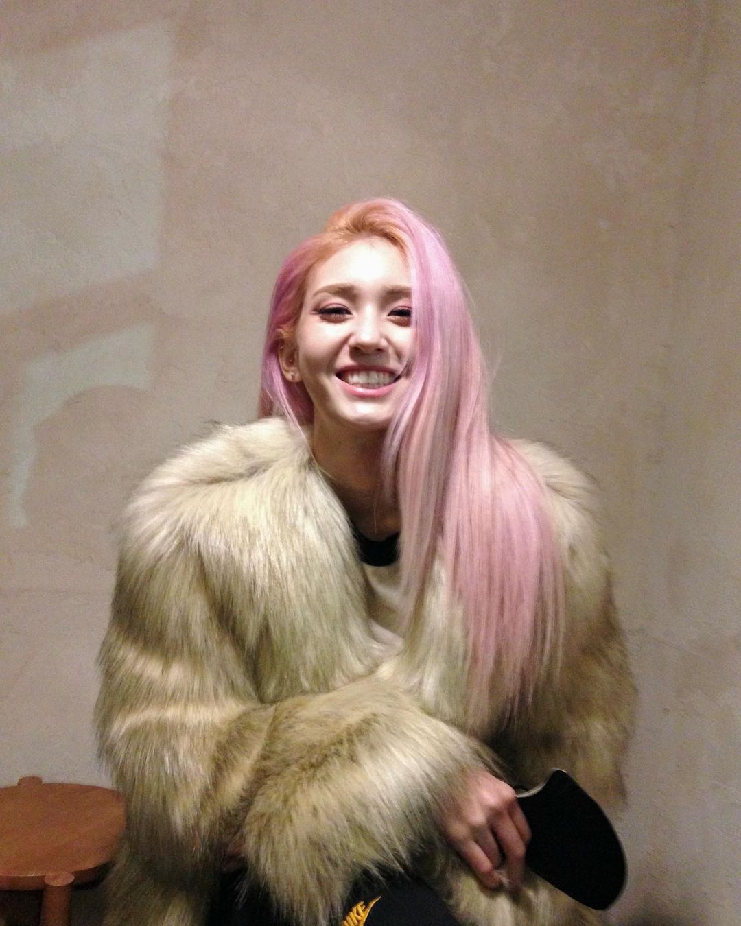 JEON SOMI, gorgeous pink hair + fur outer... The doll itself