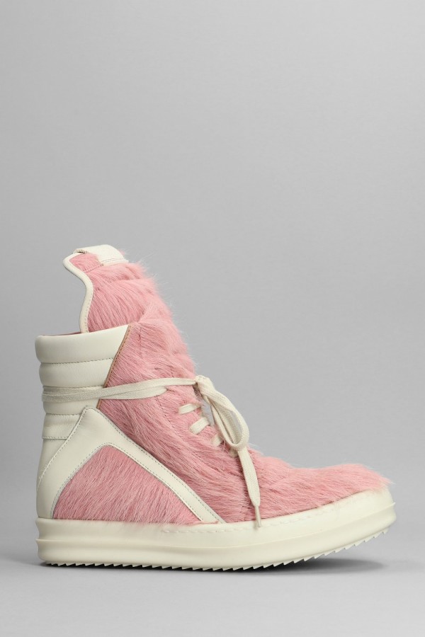  Rick Owens Geobasket Sneakers In Rose-Pink Leather  