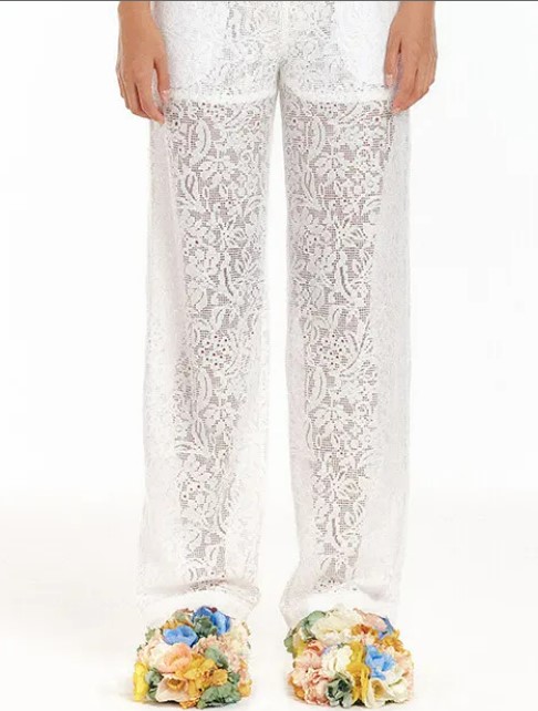 White UMBI Lace Jersey Pants