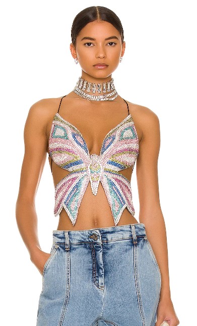 AREA’s Embroidered Crystal Butterfly Top