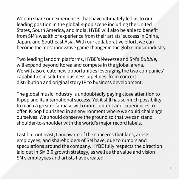 HYBE Addresses Acquisition of Lee Soo Man's Shares in Open Letter