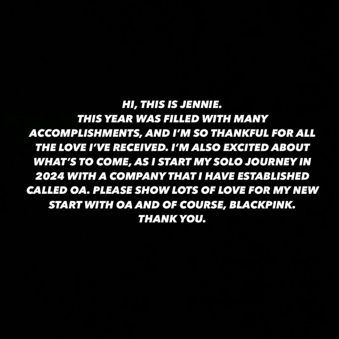 BLACKPINK Jennie gründet ihre eigene Agentur + bestätigt dies in einer kurzen Erklärung