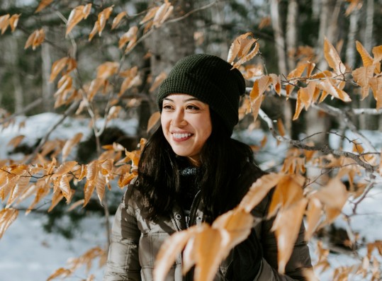 girl with beanie smiling